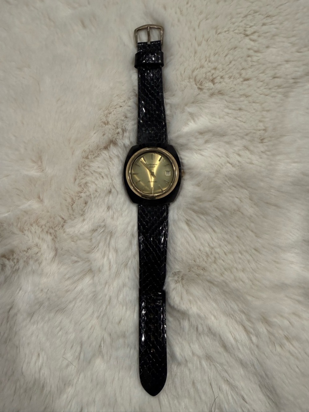 Black Textured Leather Watch Strap